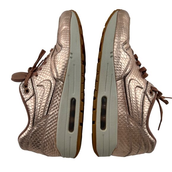 Nike Air Max 1 Womens Size 10 Metallic Rose Gold Snake Print Sneakers - Picture 5 of 7
